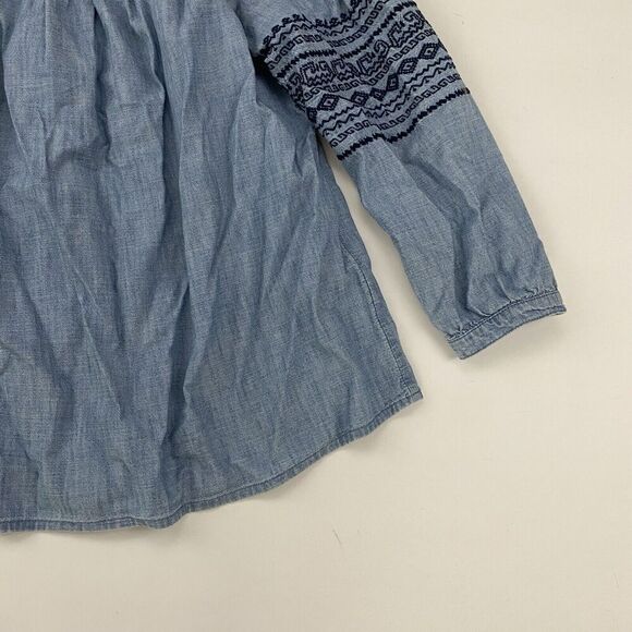 GAP Blue Chambray Off The Shoulder Smocked Embroidered Blouse Size M 3/4 Sleeve - Picture 6 of 11
